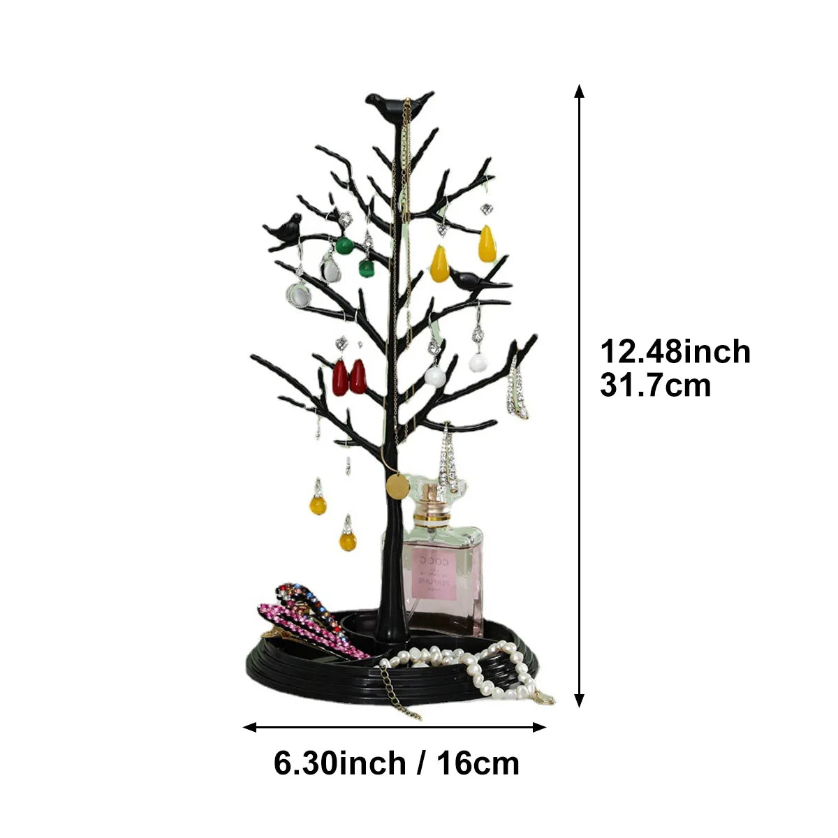 Tree shaped jewelry display stand with tray