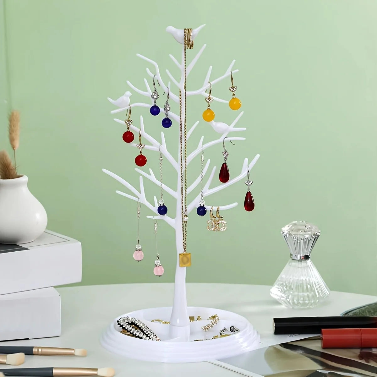 Tree shaped jewelry display stand with tray