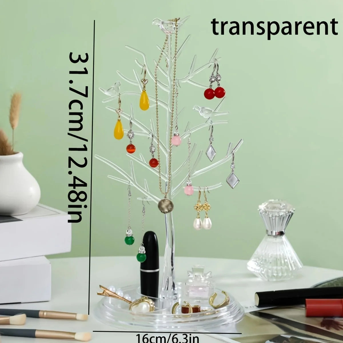 Tree shaped jewelry display stand with tray