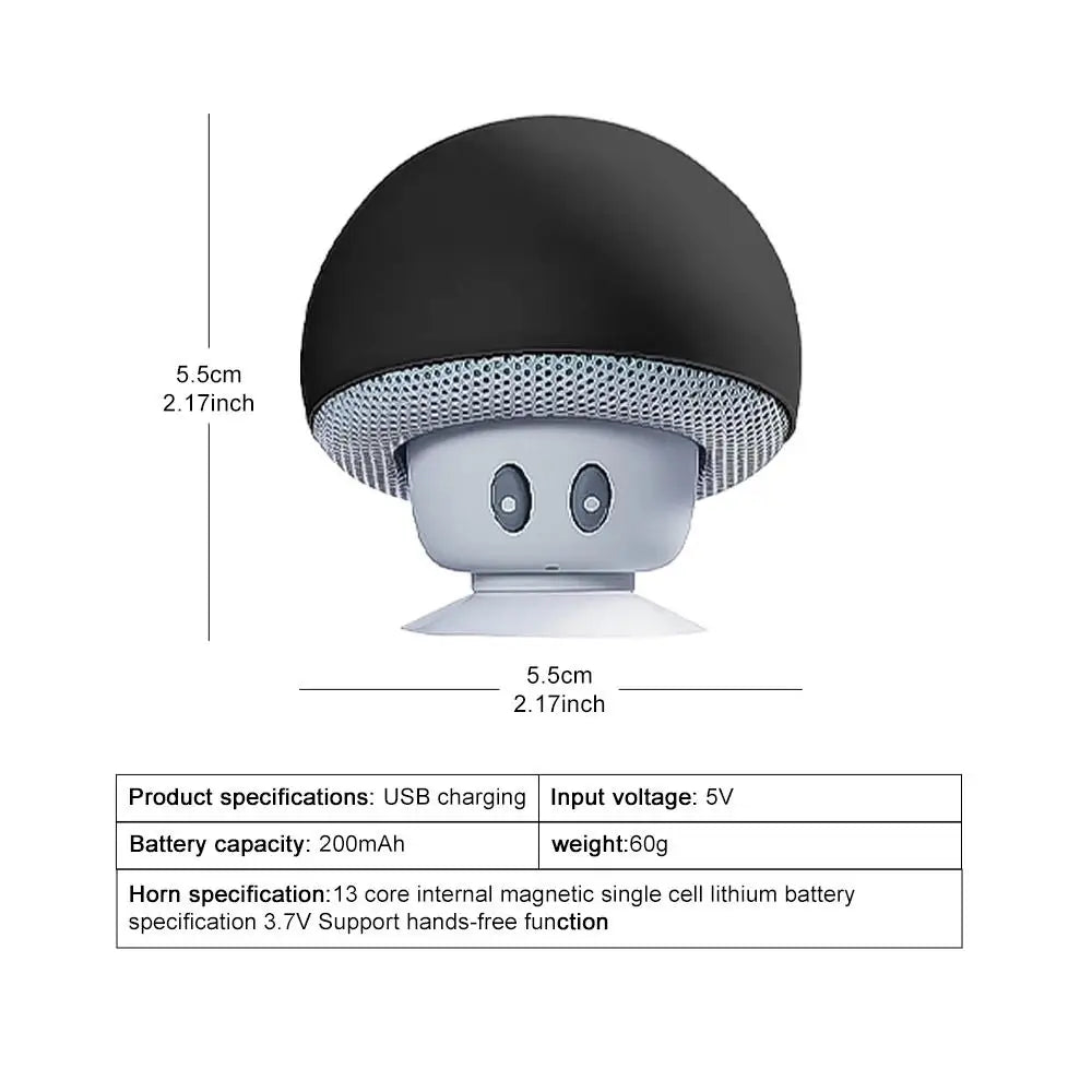 Mini Mushroom Bluetooth Speaker Waterproof Suction Cup