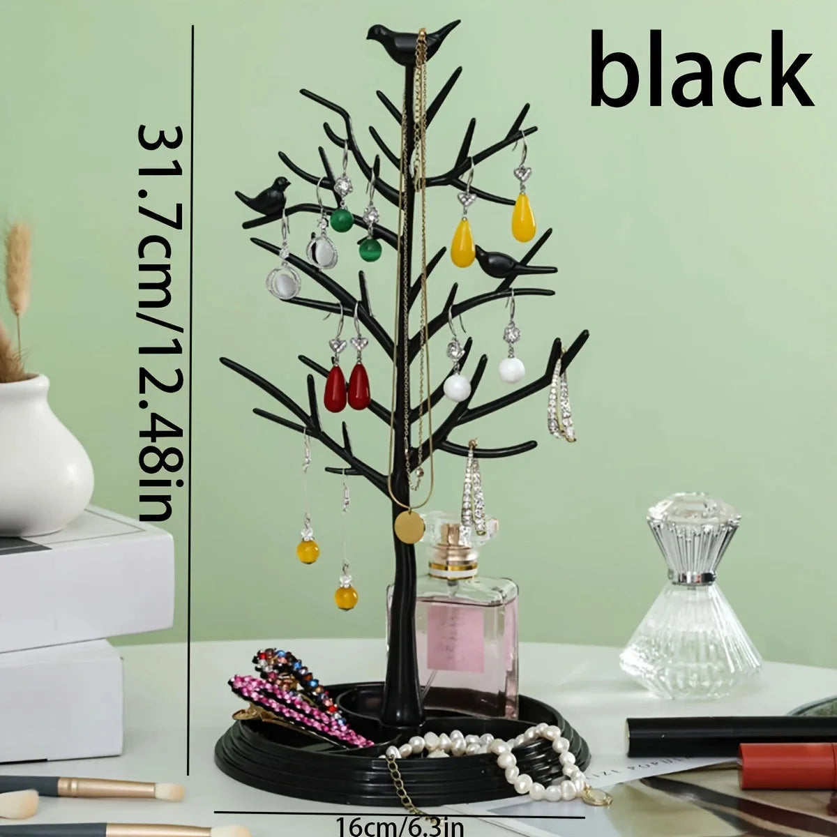 Tree shaped jewelry display stand with tray