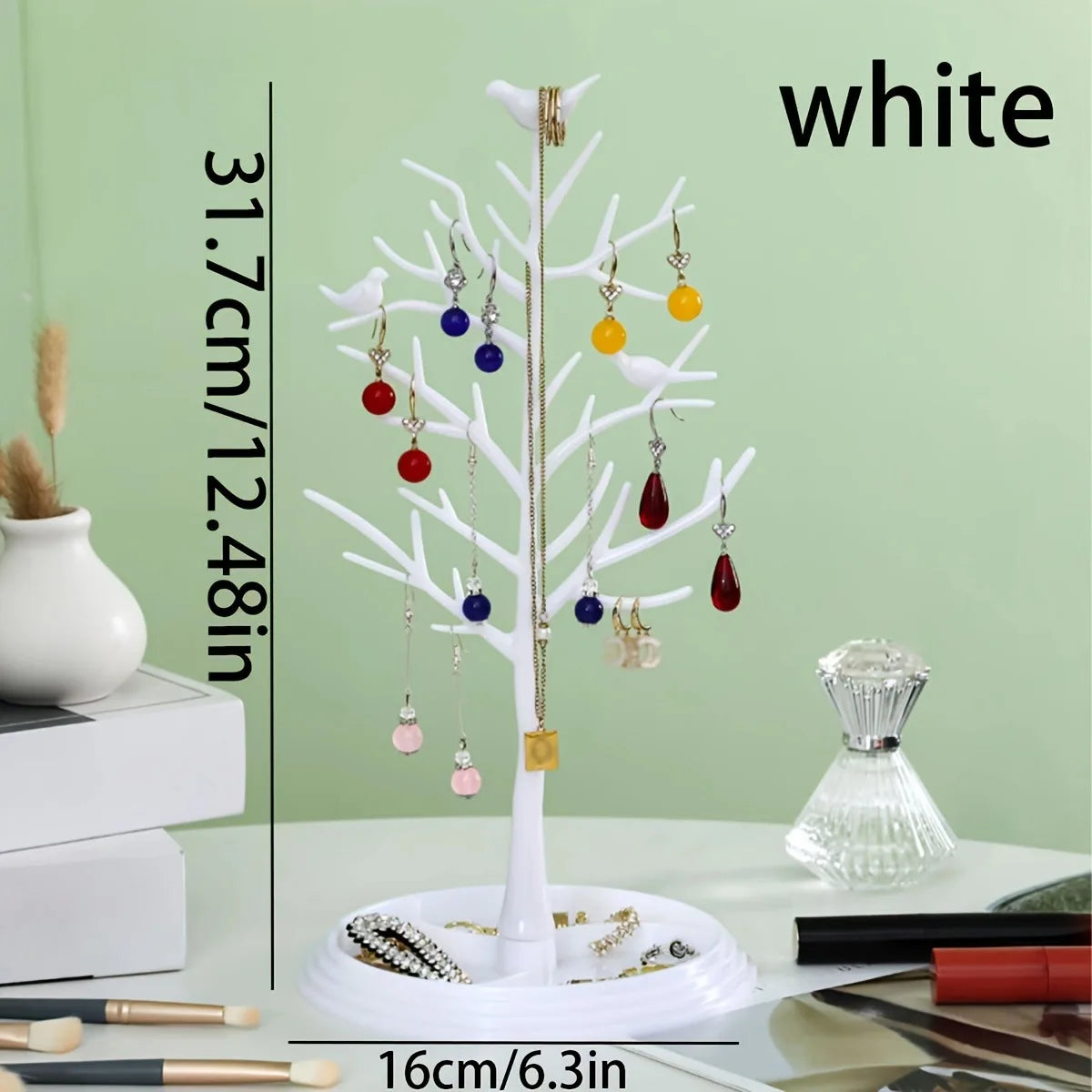 Tree shaped jewelry display stand with tray