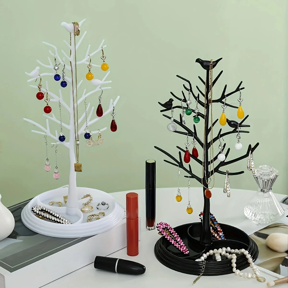 Tree shaped jewelry display stand with tray