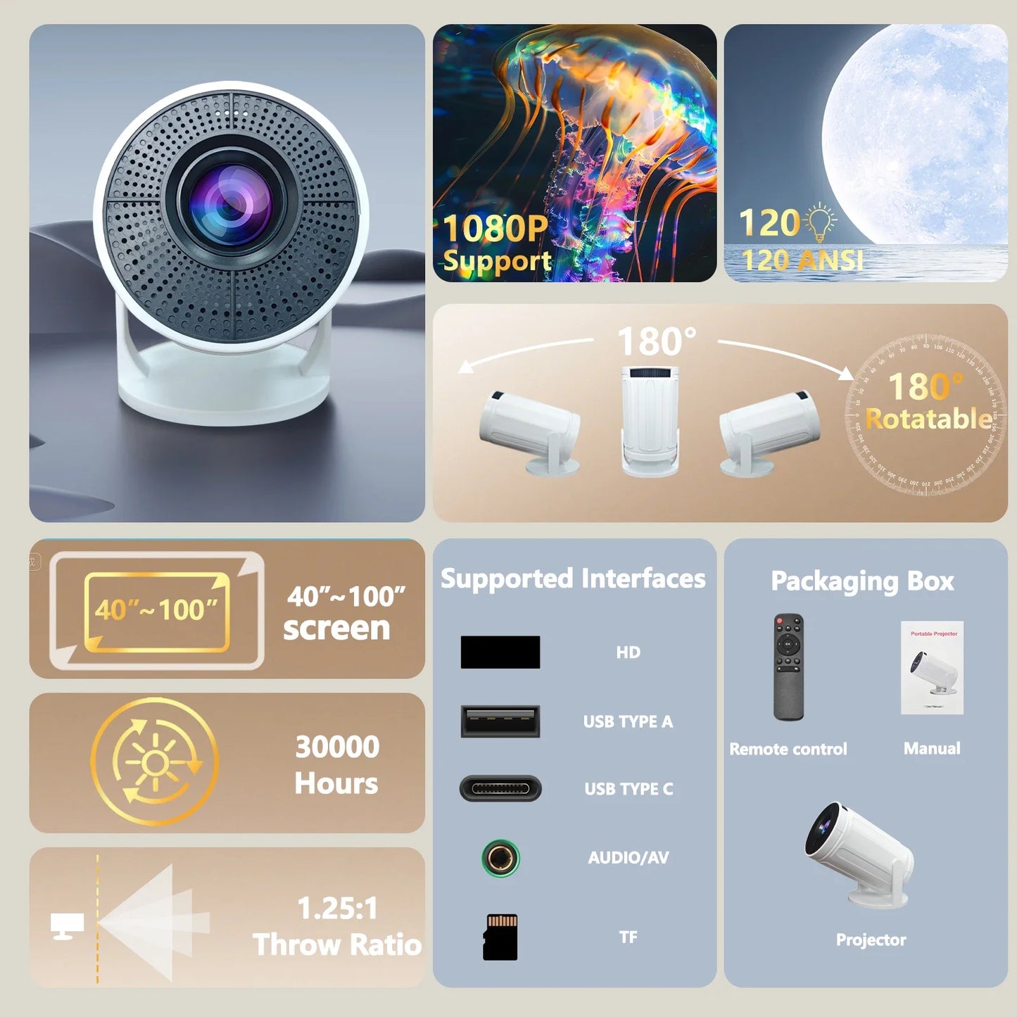 RY008 HD Portable Mini Projector