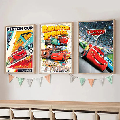 Cars Movie Art Prints Radiator Springs Poster Lightning McQueen Canvas