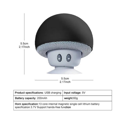 Mini Mushroom Bluetooth Speaker Waterproof Suction Cup