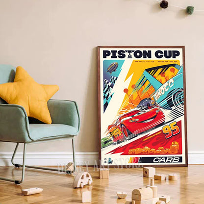 Cars Movie Art Prints Radiator Springs Poster Lightning McQueen Canvas