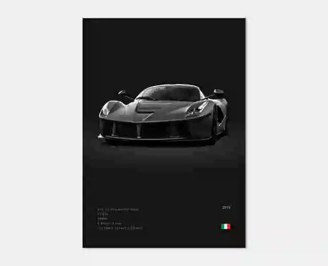 Black and white image of a sports car on a dark background