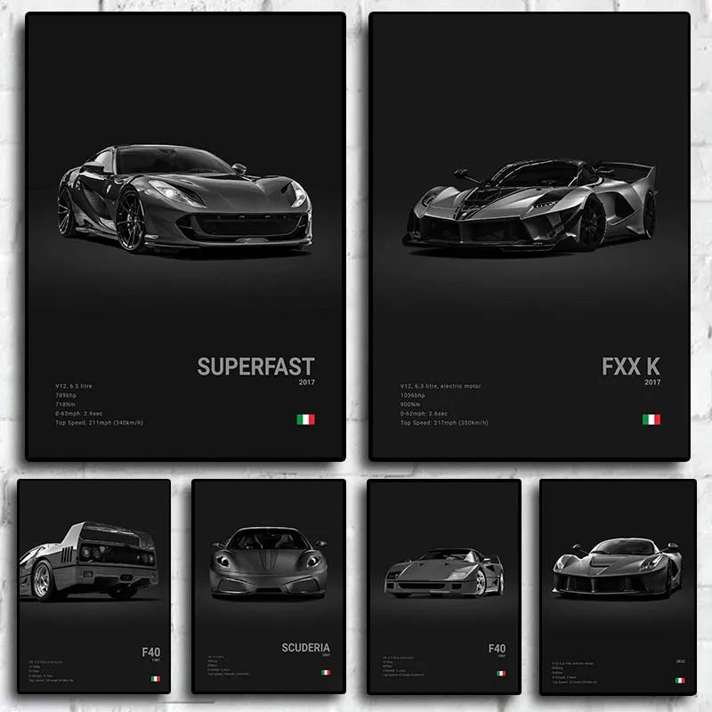 Pop Black and White Ferrari Cars