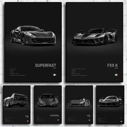 Pop Black and White Ferrari Cars