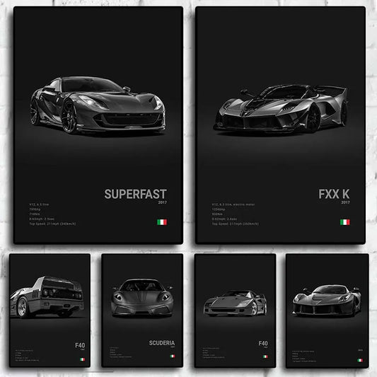 Pop Black and White Ferrari Cars
