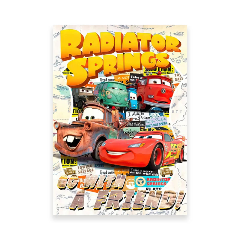 Cars Movie Art Prints Radiator Springs Poster Lightning McQueen Canvas