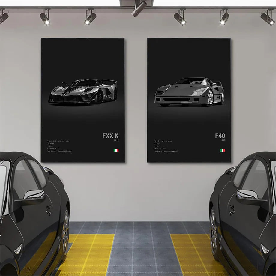Pop Black and White Ferrari Cars